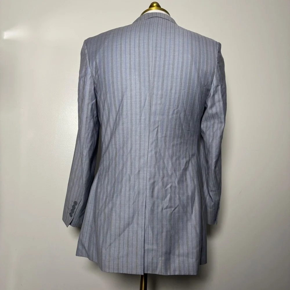 Gianni Versace Suit Mens 42R W32 Blue Pinstripe Vintage 3-Button Wool Italy - Picture 3 of 6